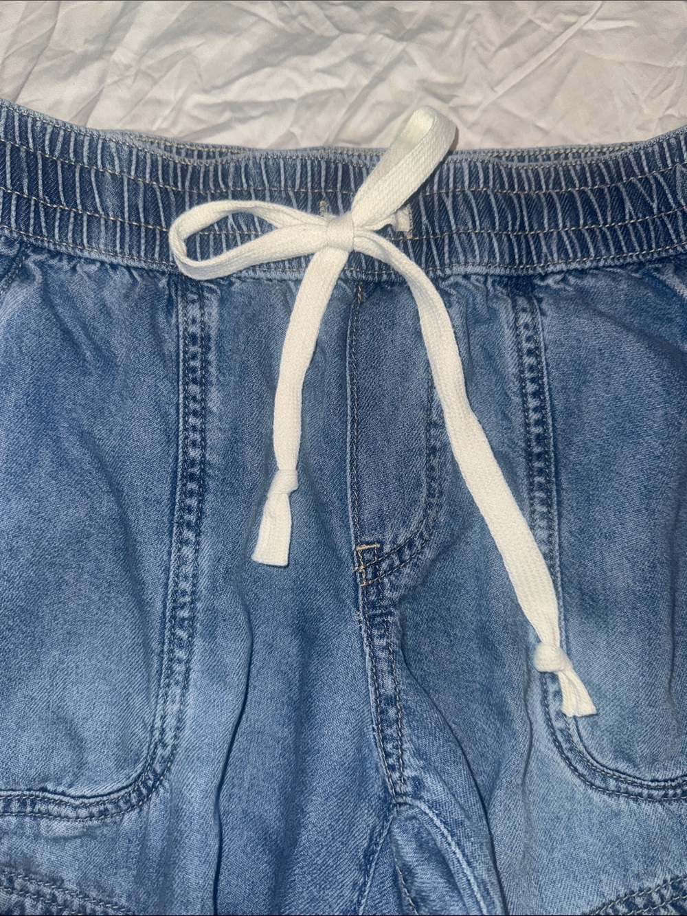 Democracy "Ab"leisure Cropped Denim Cargo Pants Drawstring Bungee Hem - Picture 5 of 6